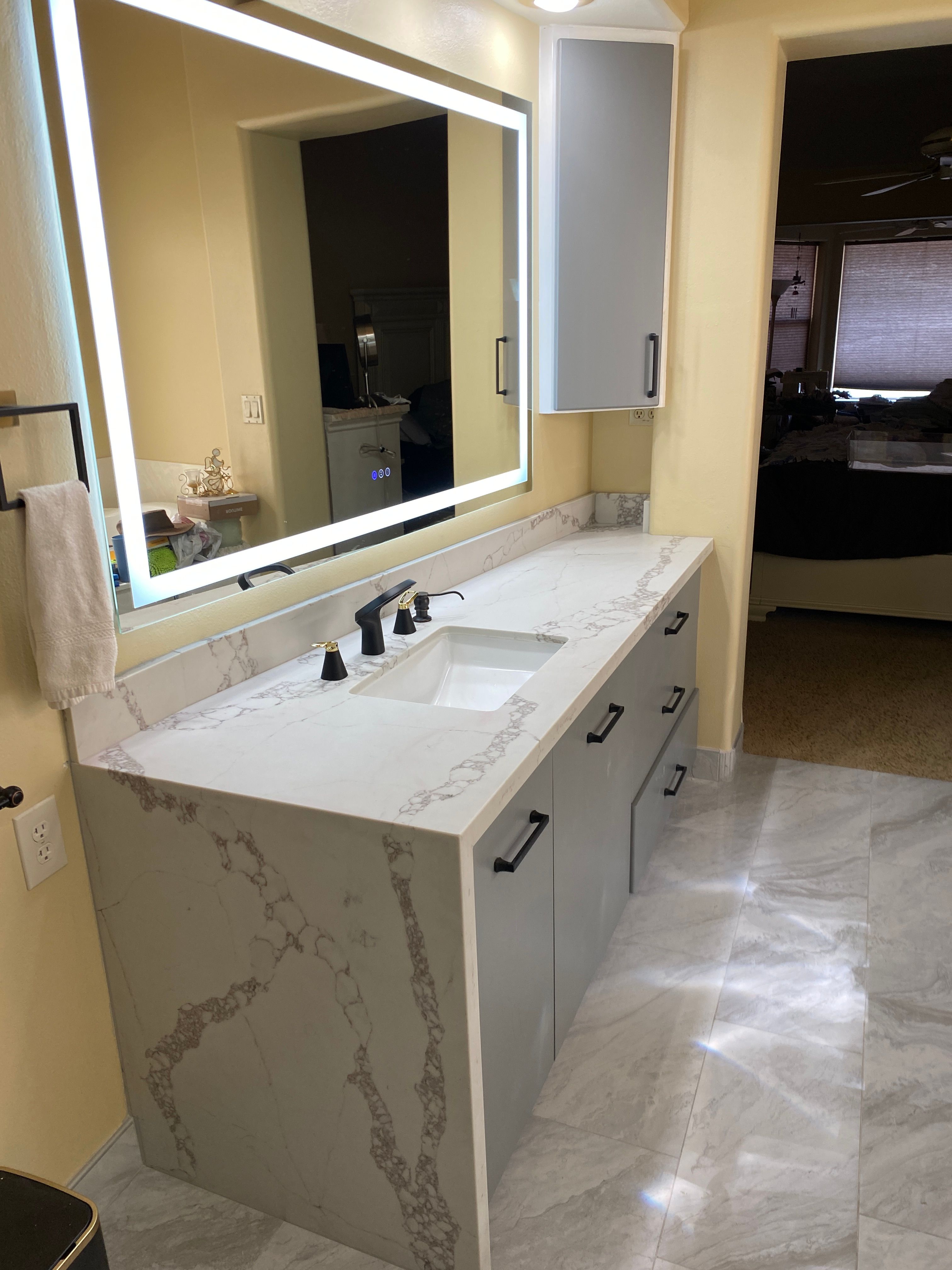 Bathroom Vanity with Waterfall Edge - Calacatta Roma Matte